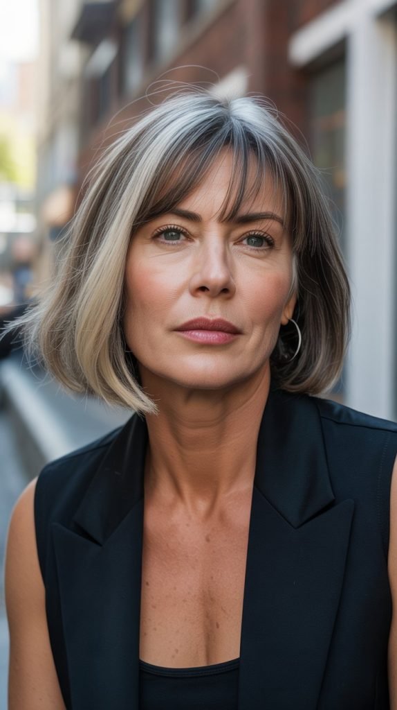  Asymmetrical Long Bob with Curtain Bangs