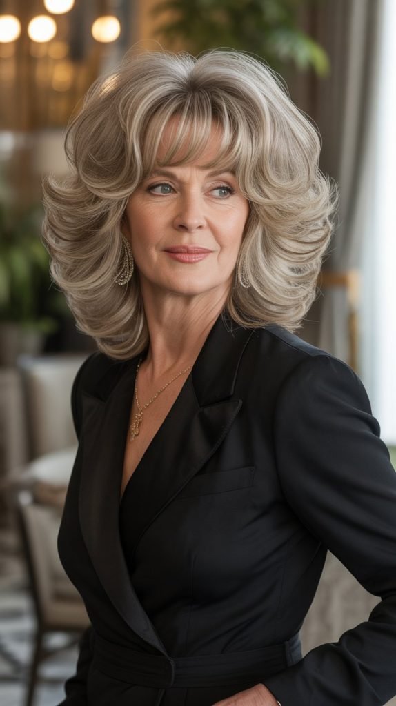Voluminous Long Bob with Full Curtain Bangs