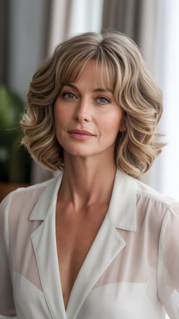 5. Wavy Long Bob with Curtain Bangs