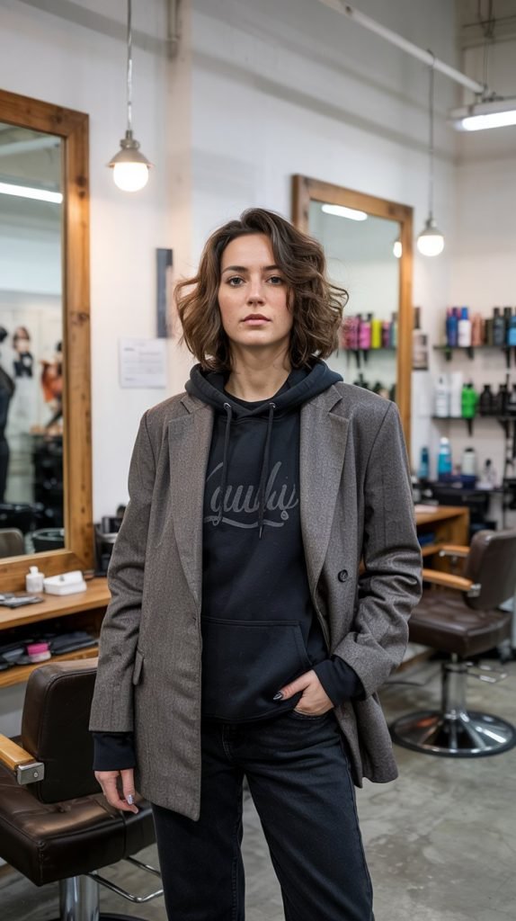  Wool Blend Blazer Over Hoodie