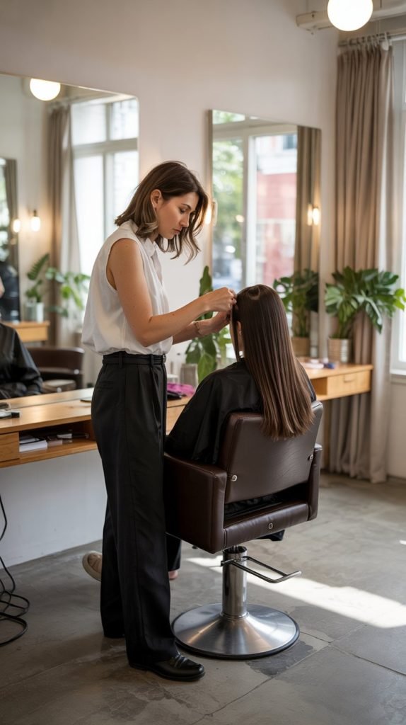 Sleeveless Blouse with High-Waisted Trousers