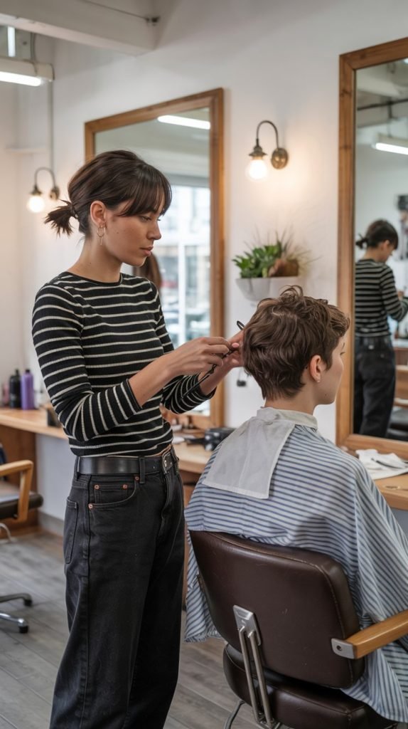  Striped Boat Neck Top with Dark Denim