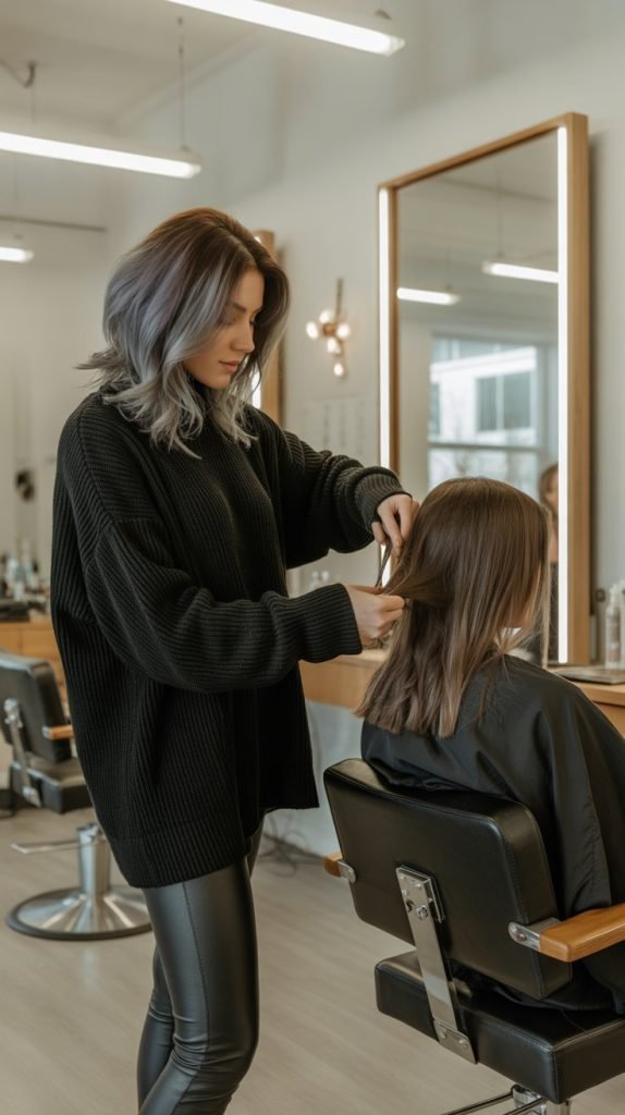Oversized Black Sweater with Leather Leggings