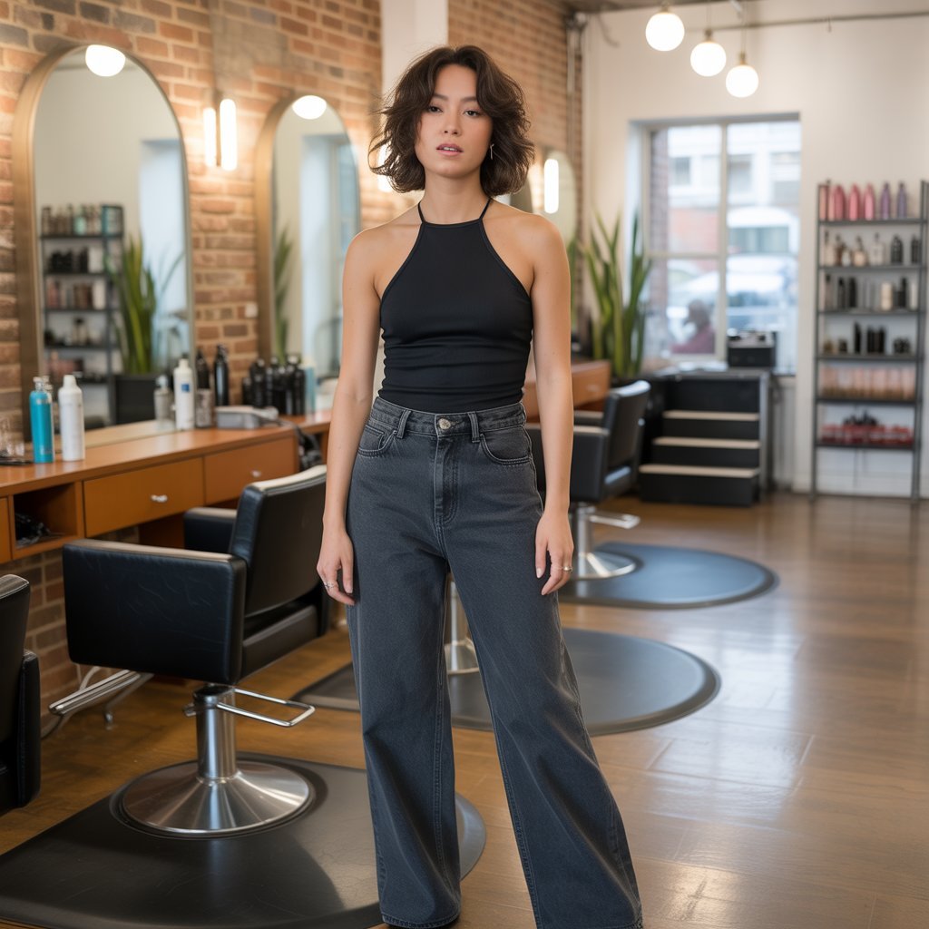 25. High-Waisted Denim with Halter Top