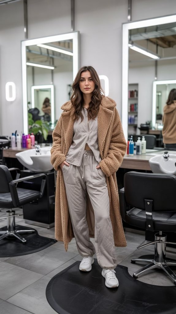  Color-Coordinated Loungewear Set with Statement Coat