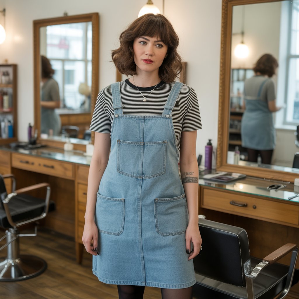 15. Denim Pinafore with Striped Tee