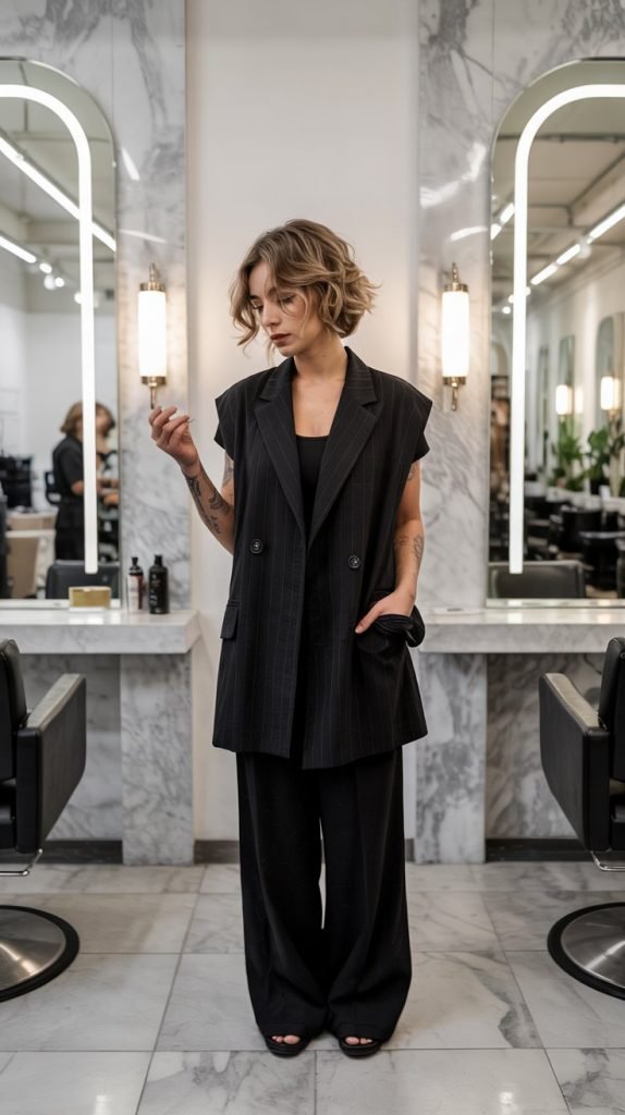 Structured Vest with Wide-Leg Trousers