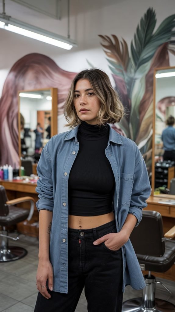  Sleeveless Turtleneck Layered Under Button-Down