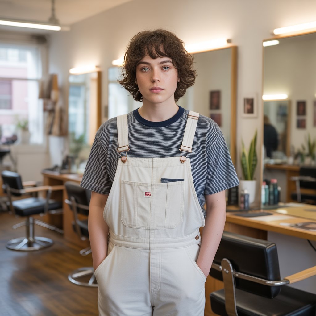 29. Cotton Overalls with Striped Tee