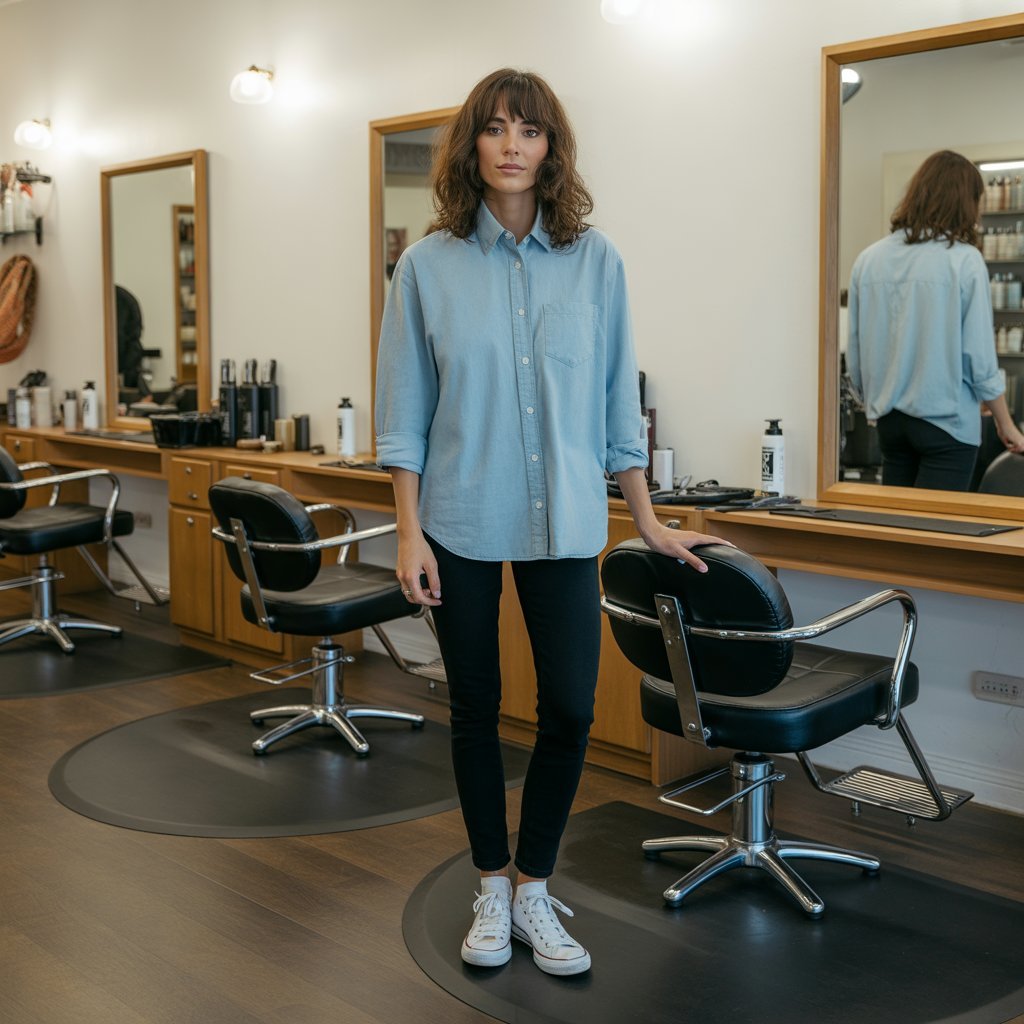 10. Chambray Shirt with Black Bottoms