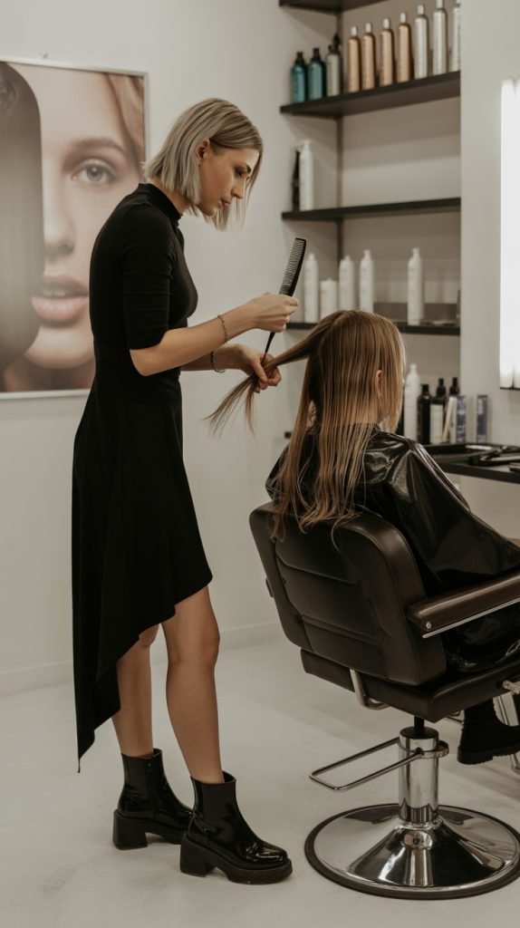 28. Asymmetrical Hem Dress with Ankle Boots