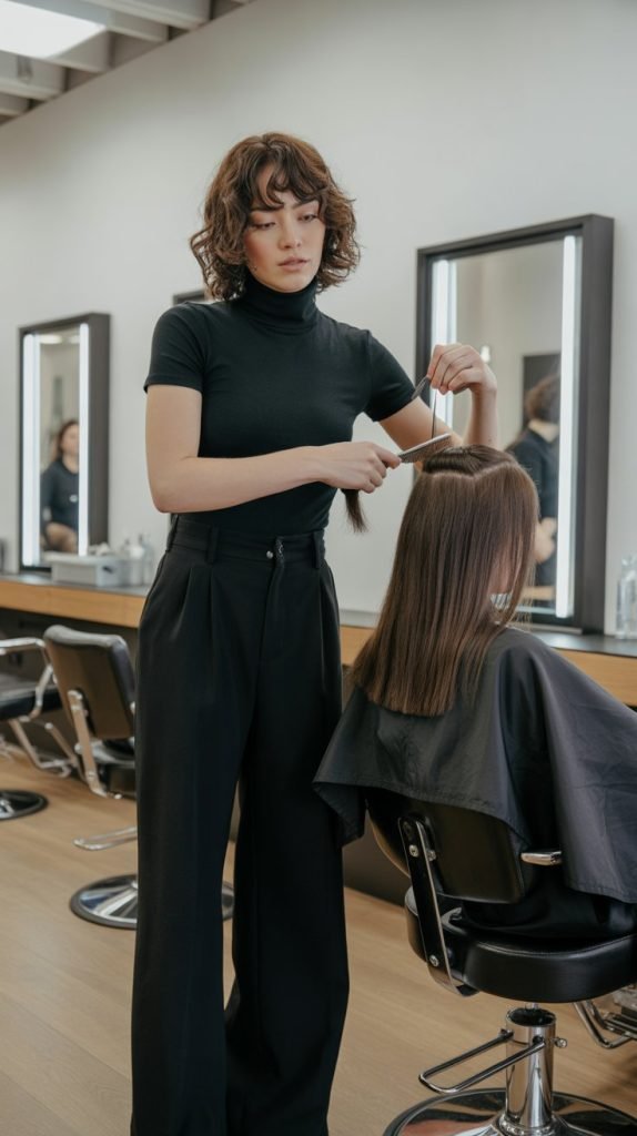 Fitted Black Turtleneck with Wide-Leg Pants