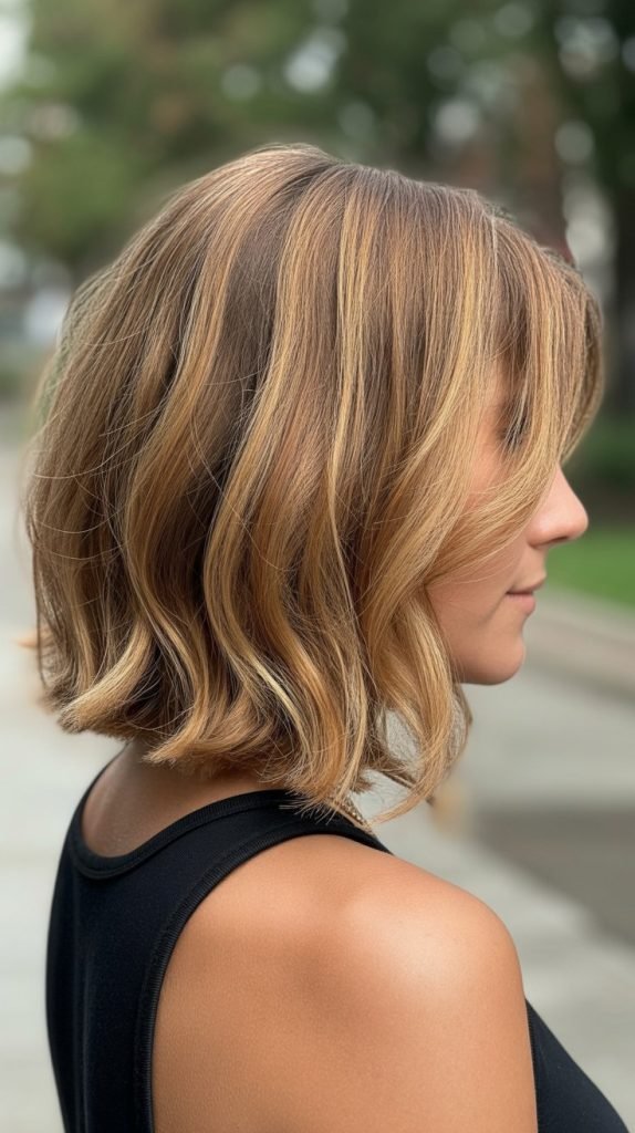 Honey Blonde Balayage Bob with Lowlights