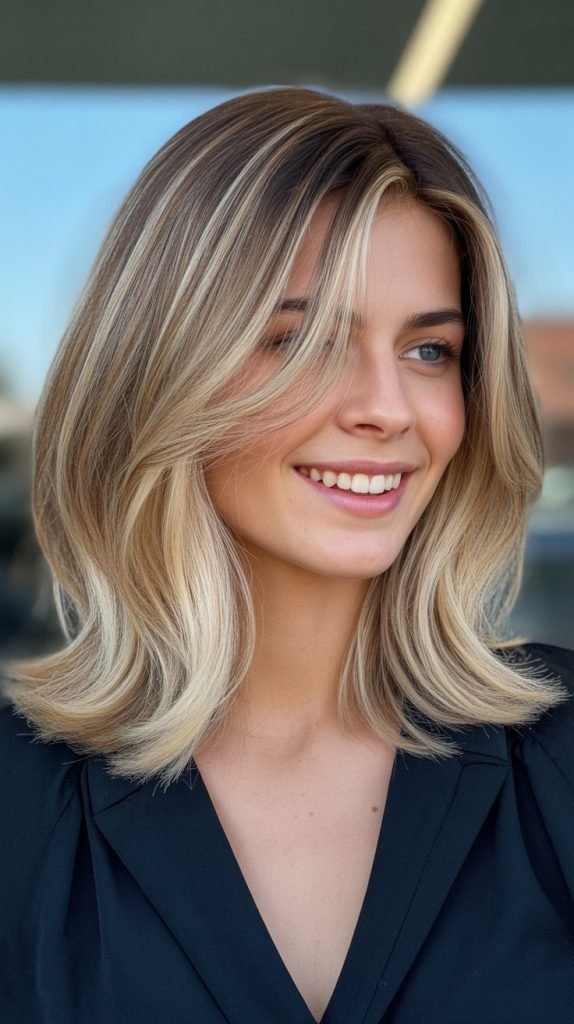 Layered Blonde Balayage Bob with Face-Framing Pieces