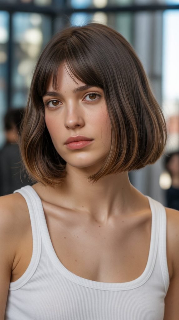 Long Bob with Curtain Bangs and Beach Waves