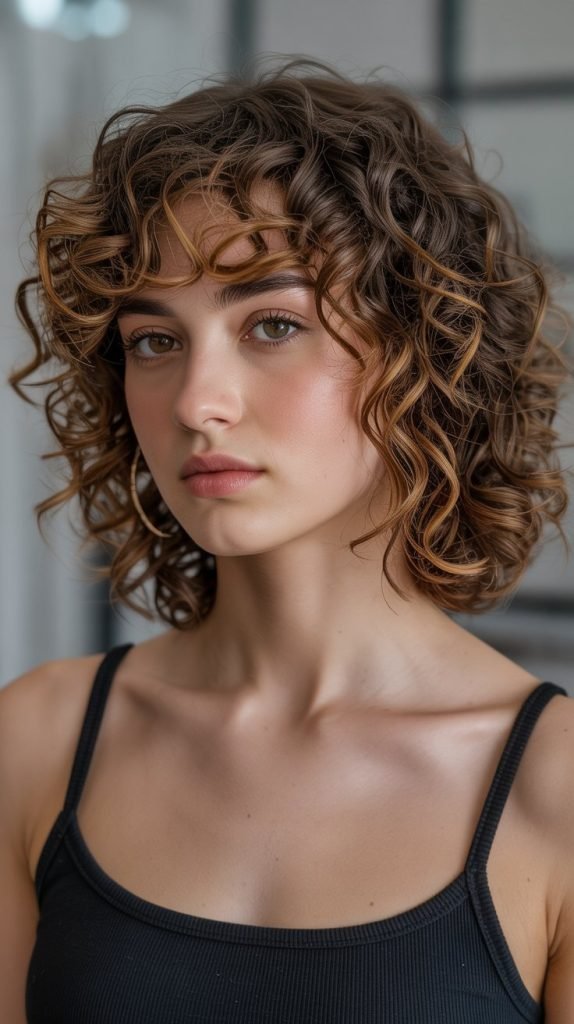 18. Long Bob with Curtain Bangs and Defined Curls