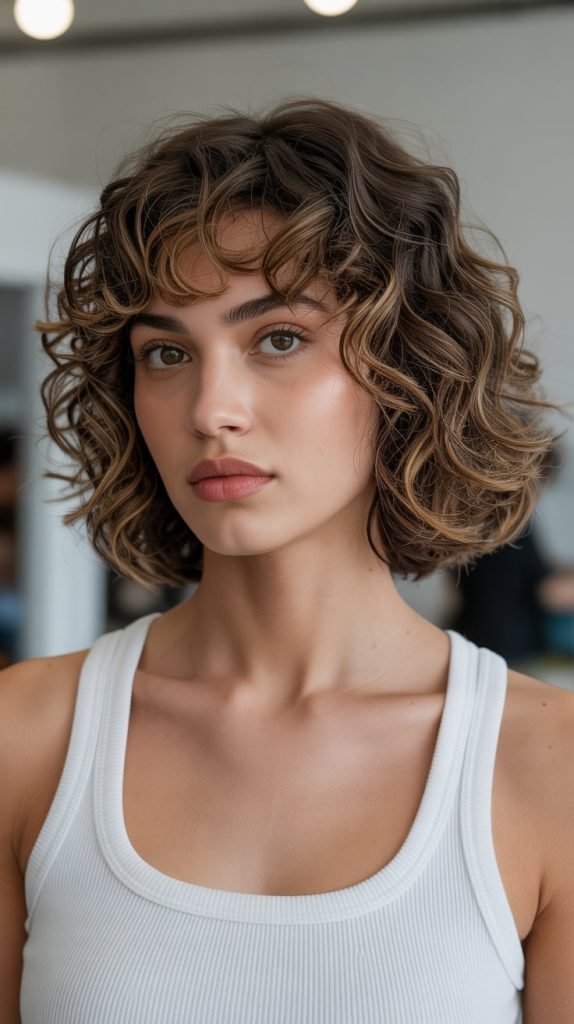 16. Long Bob with Curtain Bangs for Square Face Shapes