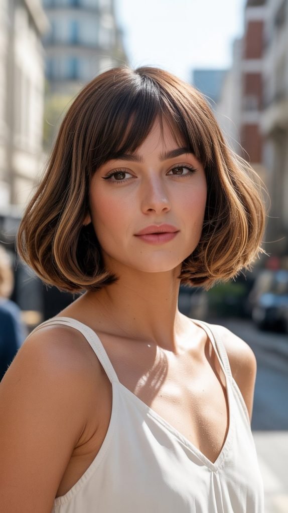 15. Long Bob with Curtain Bangs and Flipped Ends