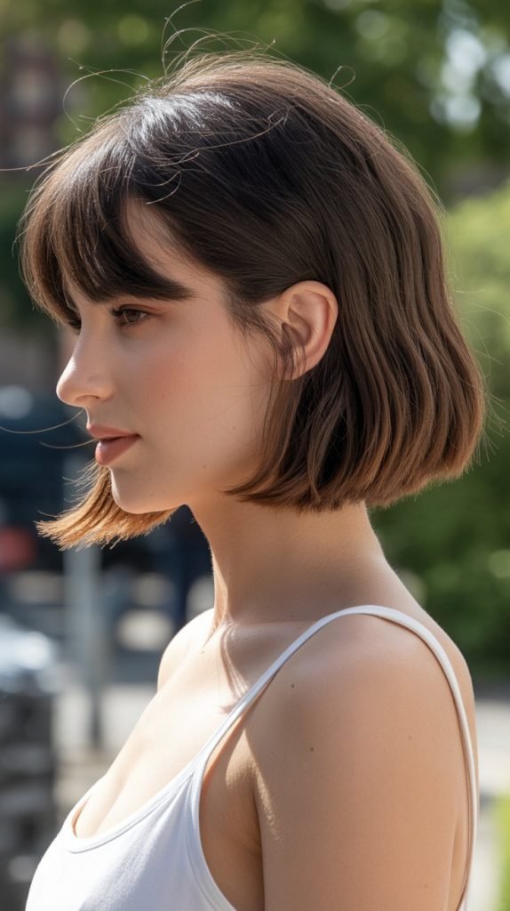 12. Long Bob with Curtain Bangs Styled Behind Ears
