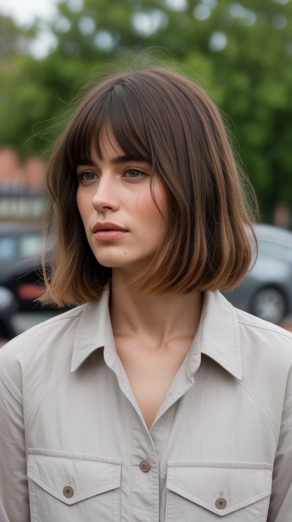 25. Long Bob with Curtain Bangs and Natural Air-Dried Texture