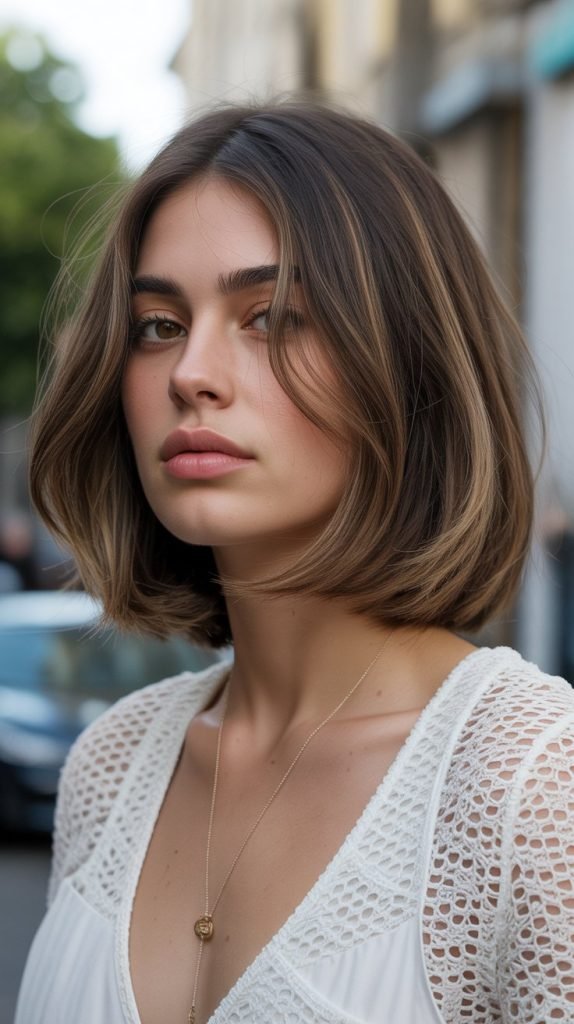 9. Long Bob with Curtain Bangs and Face-Framing Layers