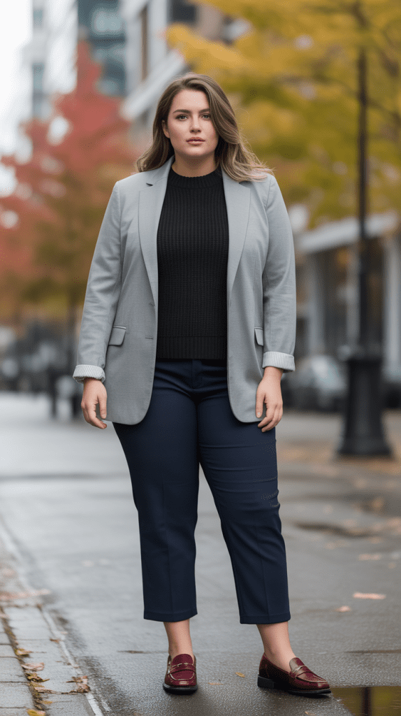 Blazer Over Sweater with Cropped Pants