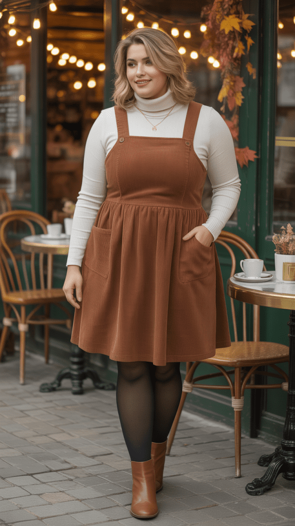 Turtleneck Under Pinafore Dress