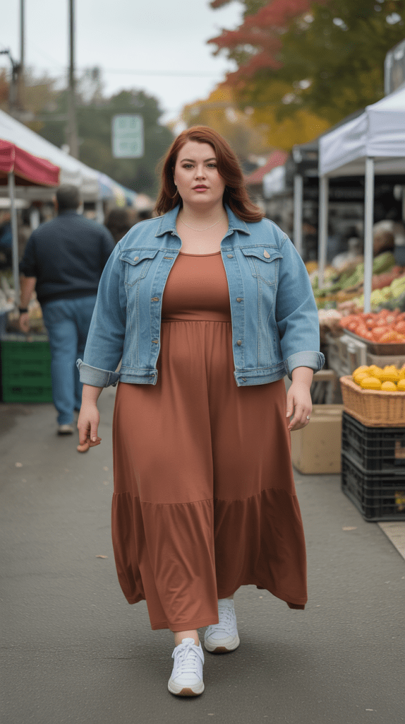 Denim Jacket Over Maxi Dress