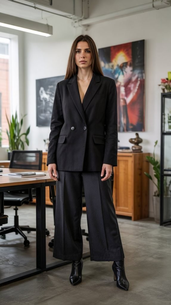 Blazer and Culottes with Heeled Boots