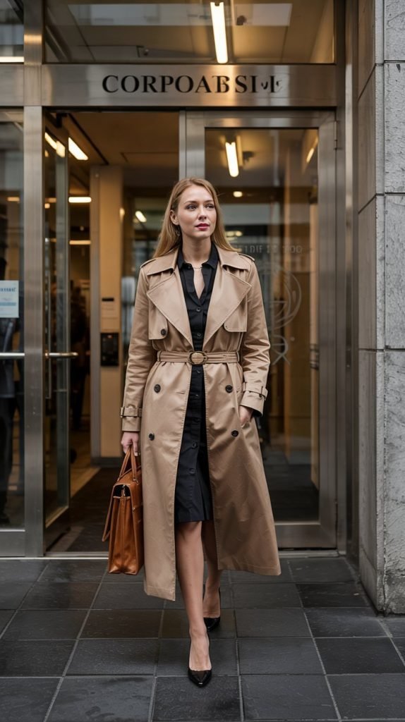Wool Trench Coat Over Dress