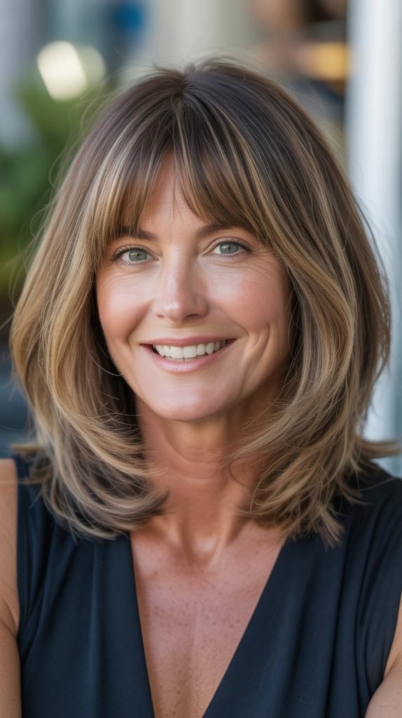  Long Bob with Curtain Bangs and Balayage