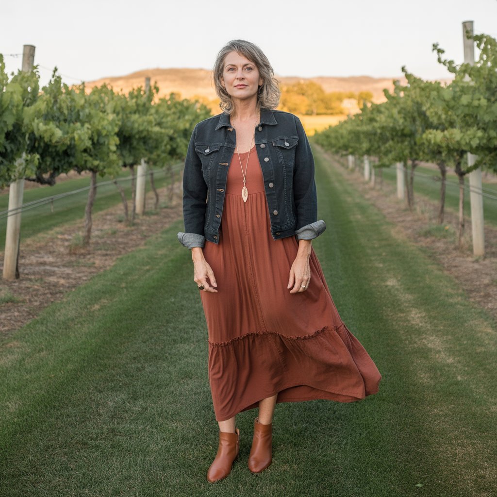 13. Denim Jacket with Maxi Dress