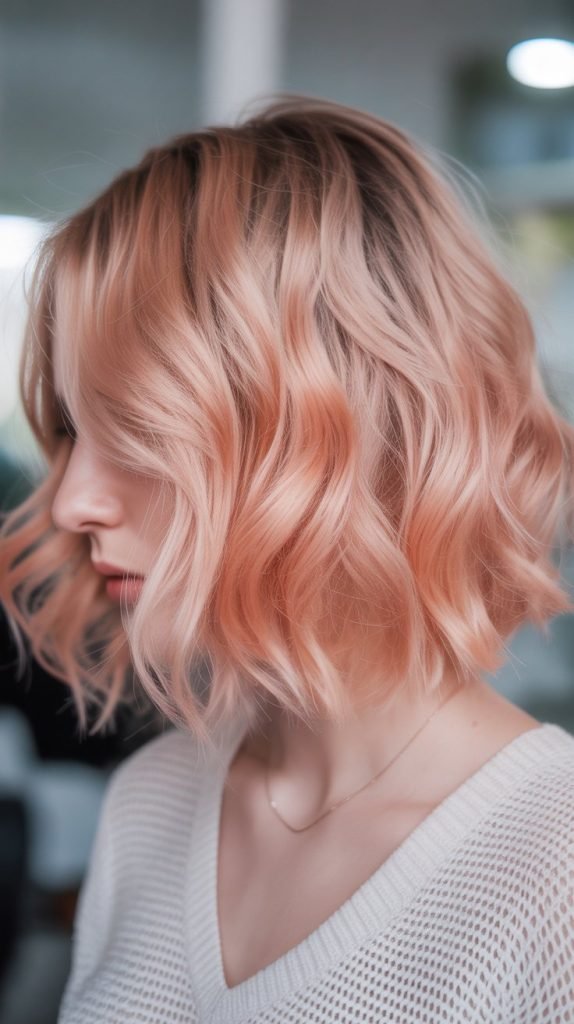  Rose Gold Blonde Balayage Bob