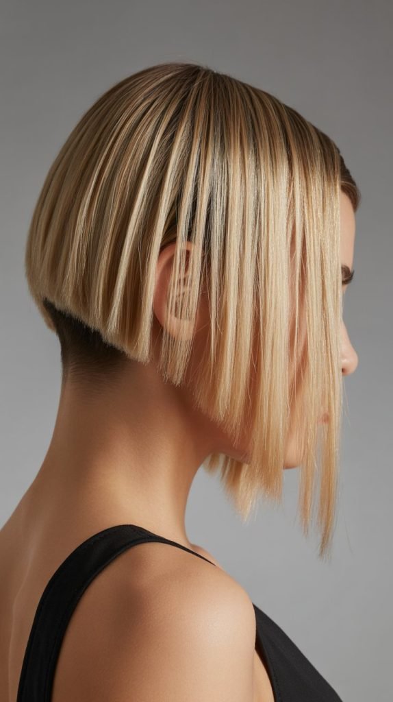  Sleek Blonde Balayage A-Line Bob