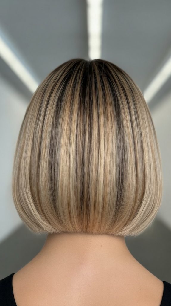 Sleek Center-Parted Blonde Balayage Bob
