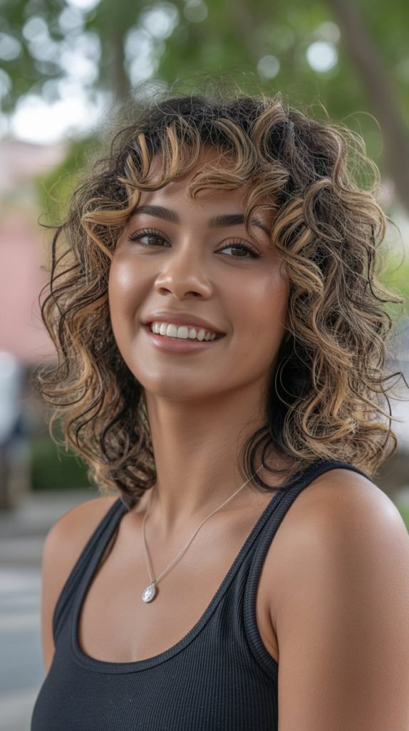 . Medium-Length Curly Hairstyles for Round Faces