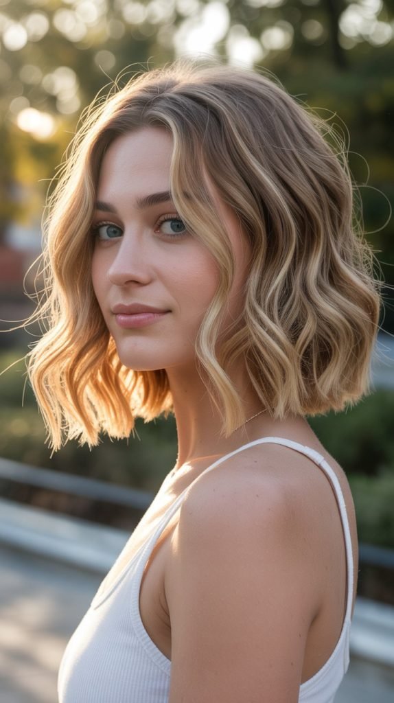  Soft Wavy Blonde Balayage Bob