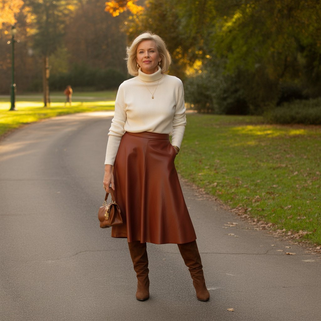 5. Turtleneck Sweater with Midi Skirt