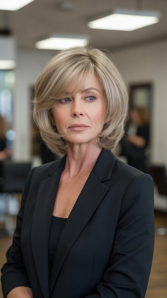 7. Graduated Long Bob with Feathered Bangs