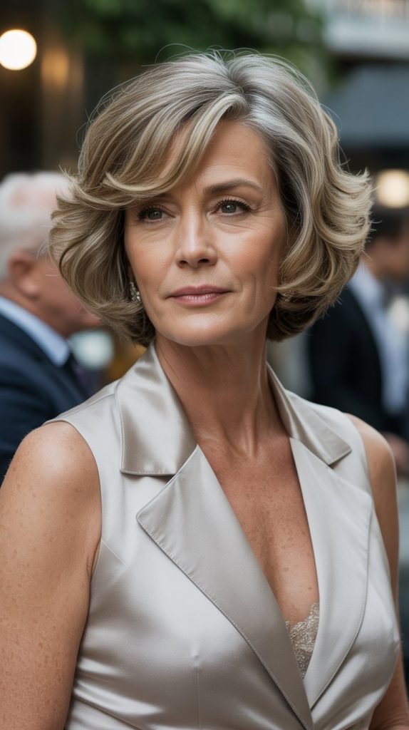 . Choppy Mid-Length Layers with Curtain Bangs