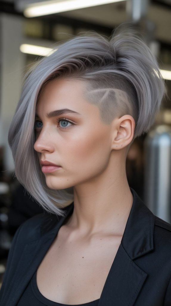 Stacked Bob with Shaved Side Panel