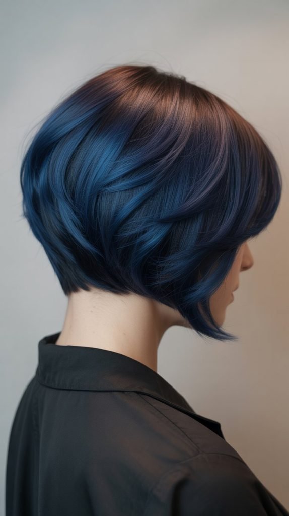 36. Stacked Bob with Midnight Blue Tones