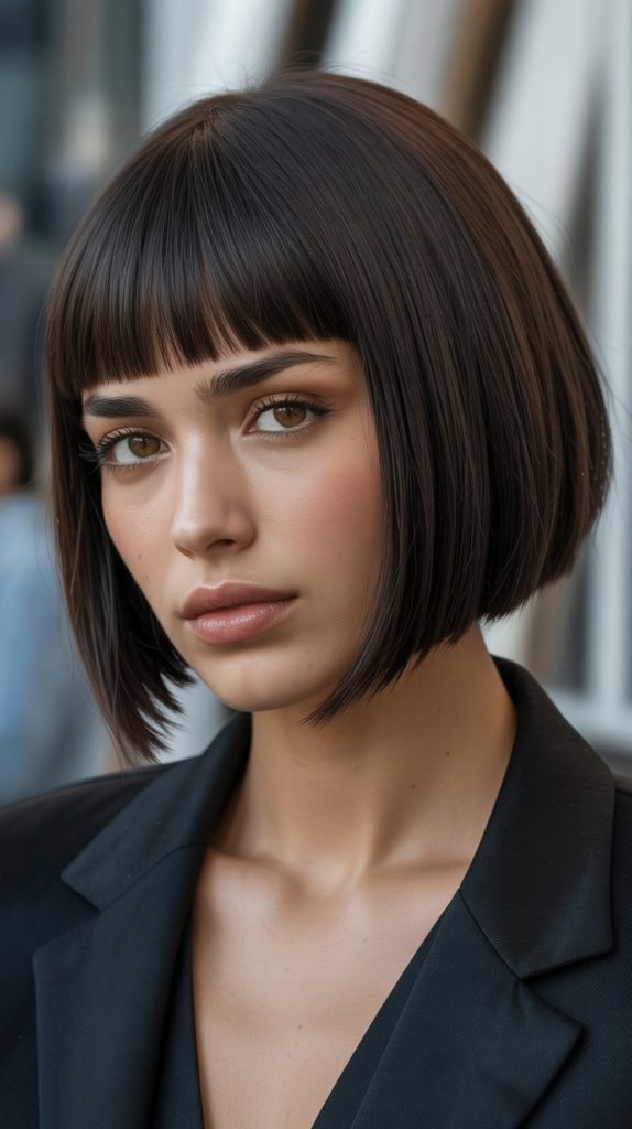 Stacked Bob with Blunt Bangs