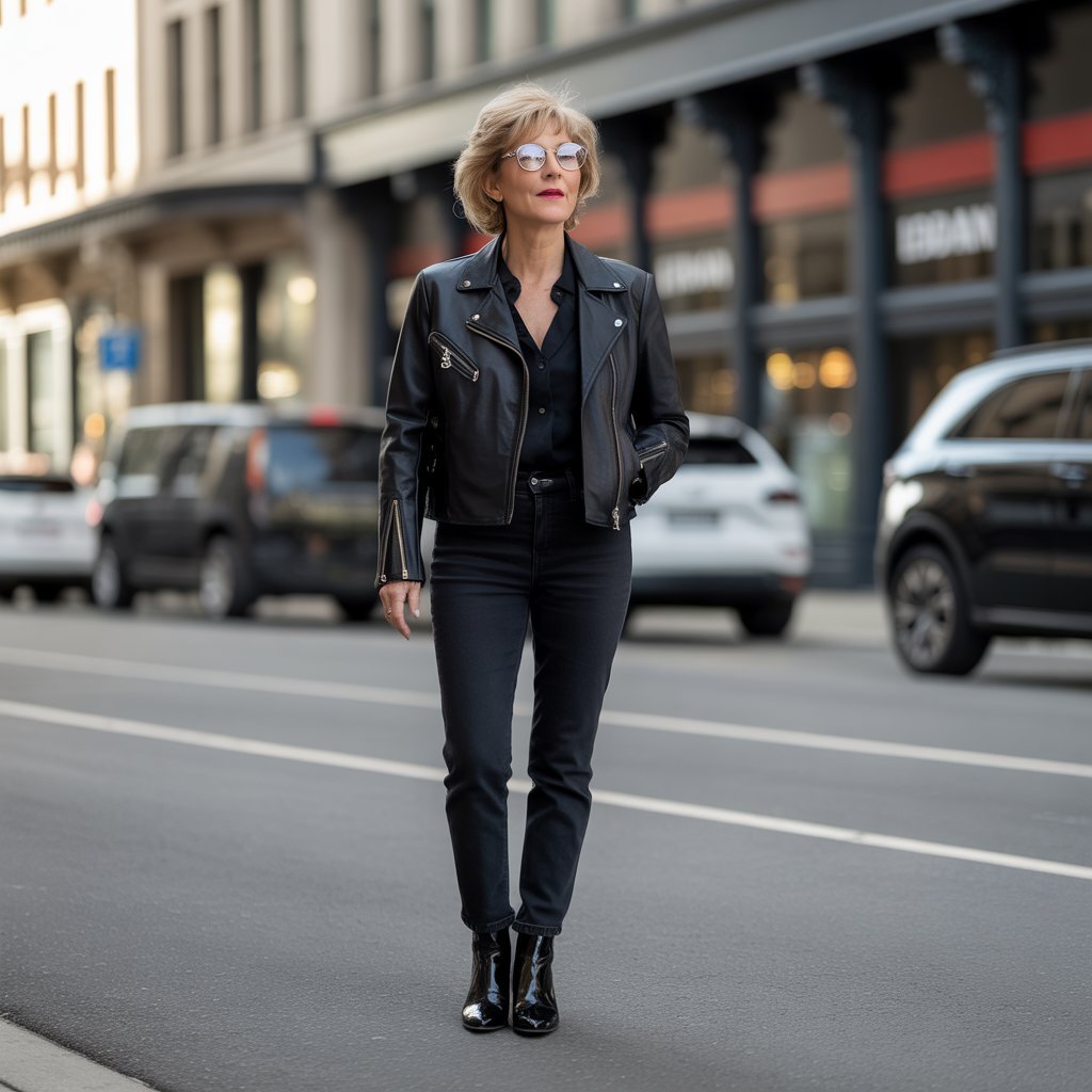 8. Leather Jacket with Monochrome Outfit
