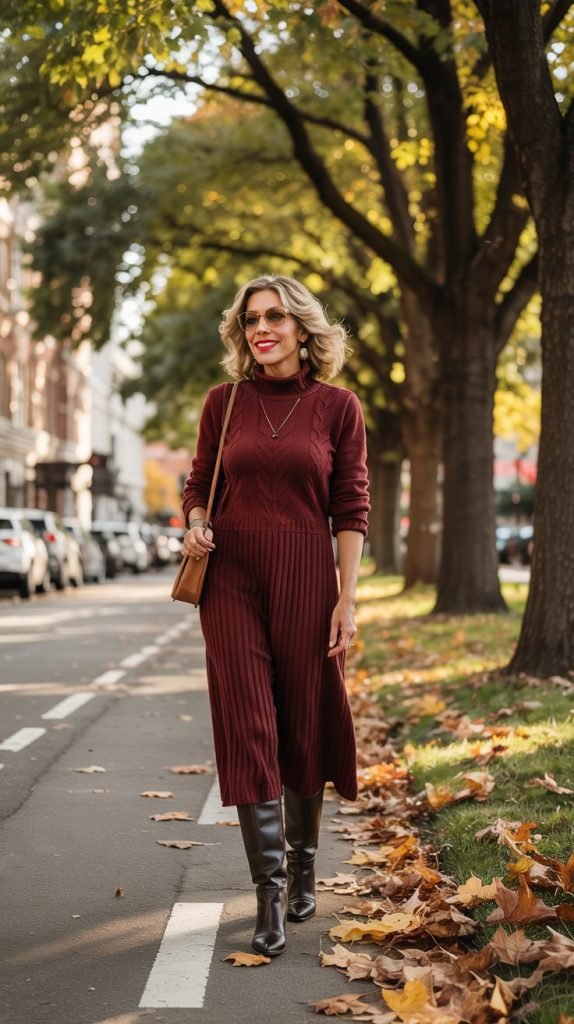 Cozy Sweater Dress with Knee-High Boots