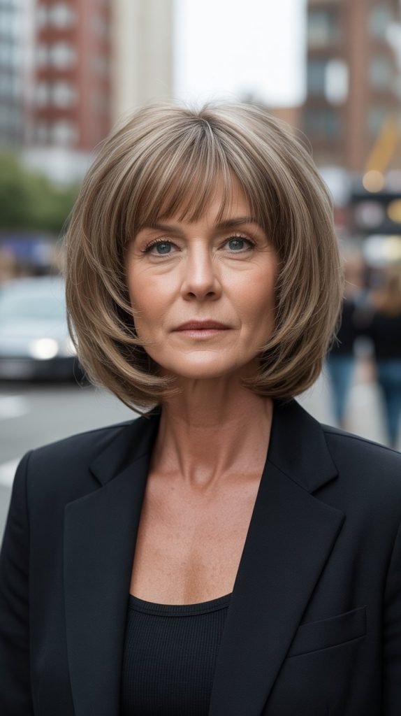 21. Stacked Long Bob with Blunt Bangs
