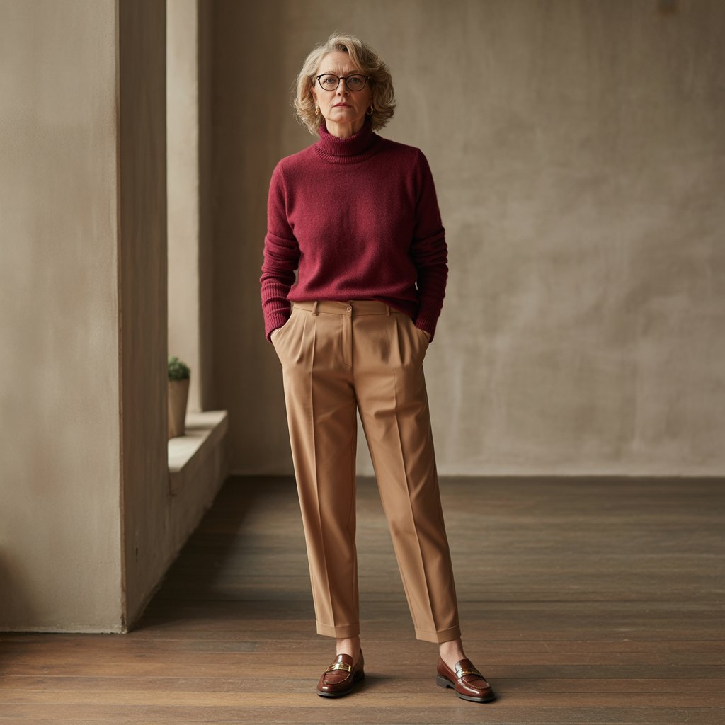 2. Cashmere Sweater with Tailored Trousers