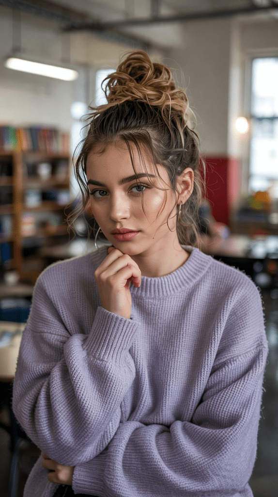 Messy Low Bun with Face-Framing Pieces