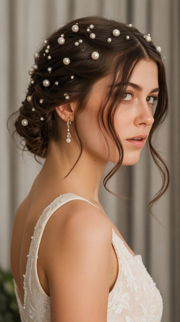 Pearl-Adorned Half-Up Style