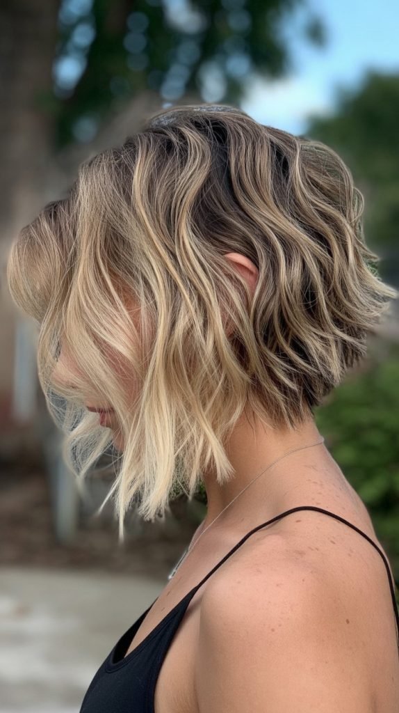 Textured Choppy Blonde Balayage Bob